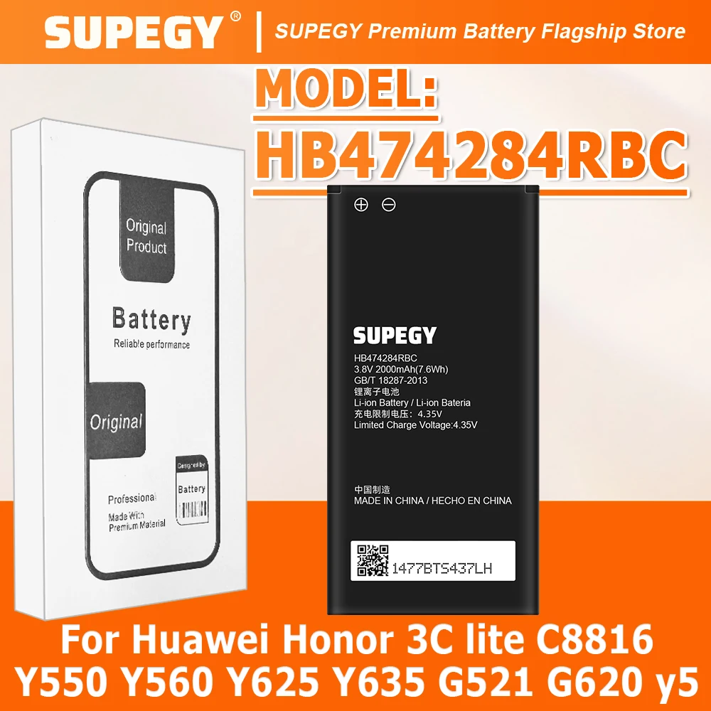 100% nueva batería HB474284RBC de 2000mAh para teléfono móvil HUAWEI honor 3C lite C8816 Y550 Y560 Y625 Y635 G521 G620 y5