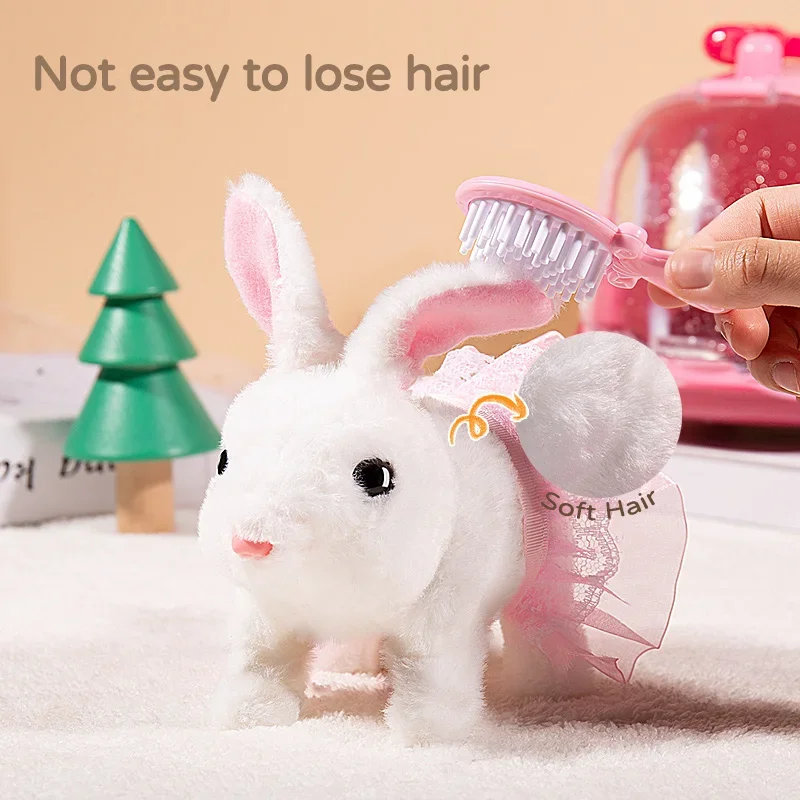 Children Plush Cute Rabbit Kids Electronic Pet With Sound Animal DIY Change Clothes Game Walking Moving Pet Toys For 3 Years