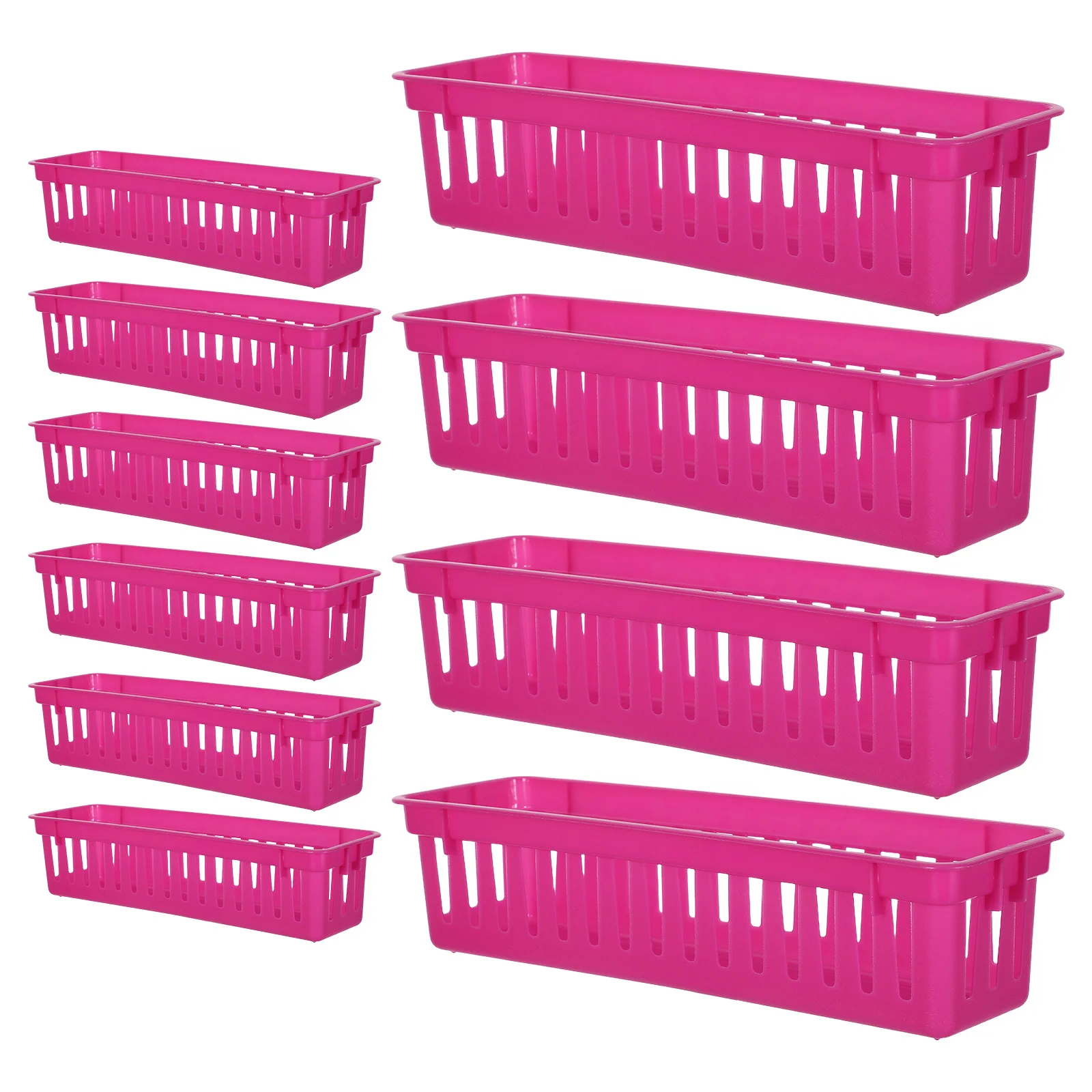 

12Pcs Plastic Crayon Organizer Basket 10x2.8 Inch Rectangular Stackable Desktop Storage Tray Small Pencil Holder for Classroom