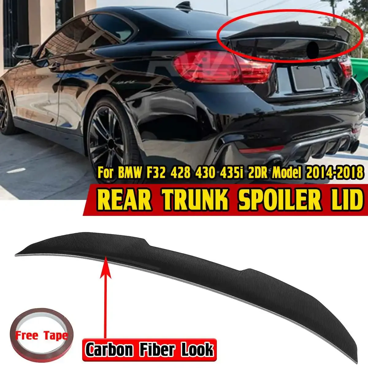 

Glossy Black/Carbon Fiber Look Car Rear Trunk Boot Lip Wing Lip PSM Style For BMW F32 428 430 435i 2DR Model 2014-2018 Body Kit