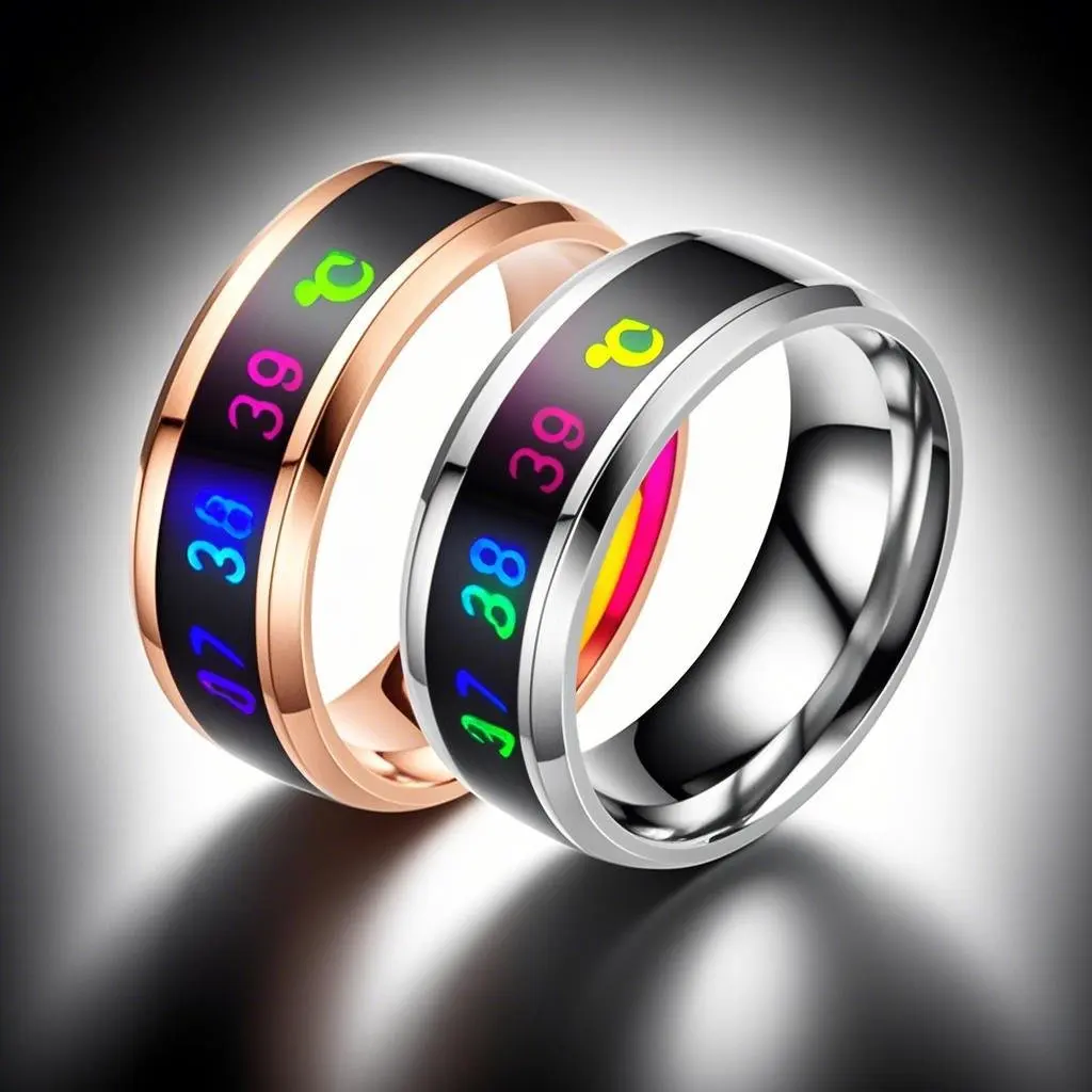 

AETEEY Titanium Steel Couple Ring with Diamonds Smart Temperature-Sensitive Non-fading Fashion Band for Men & Women
