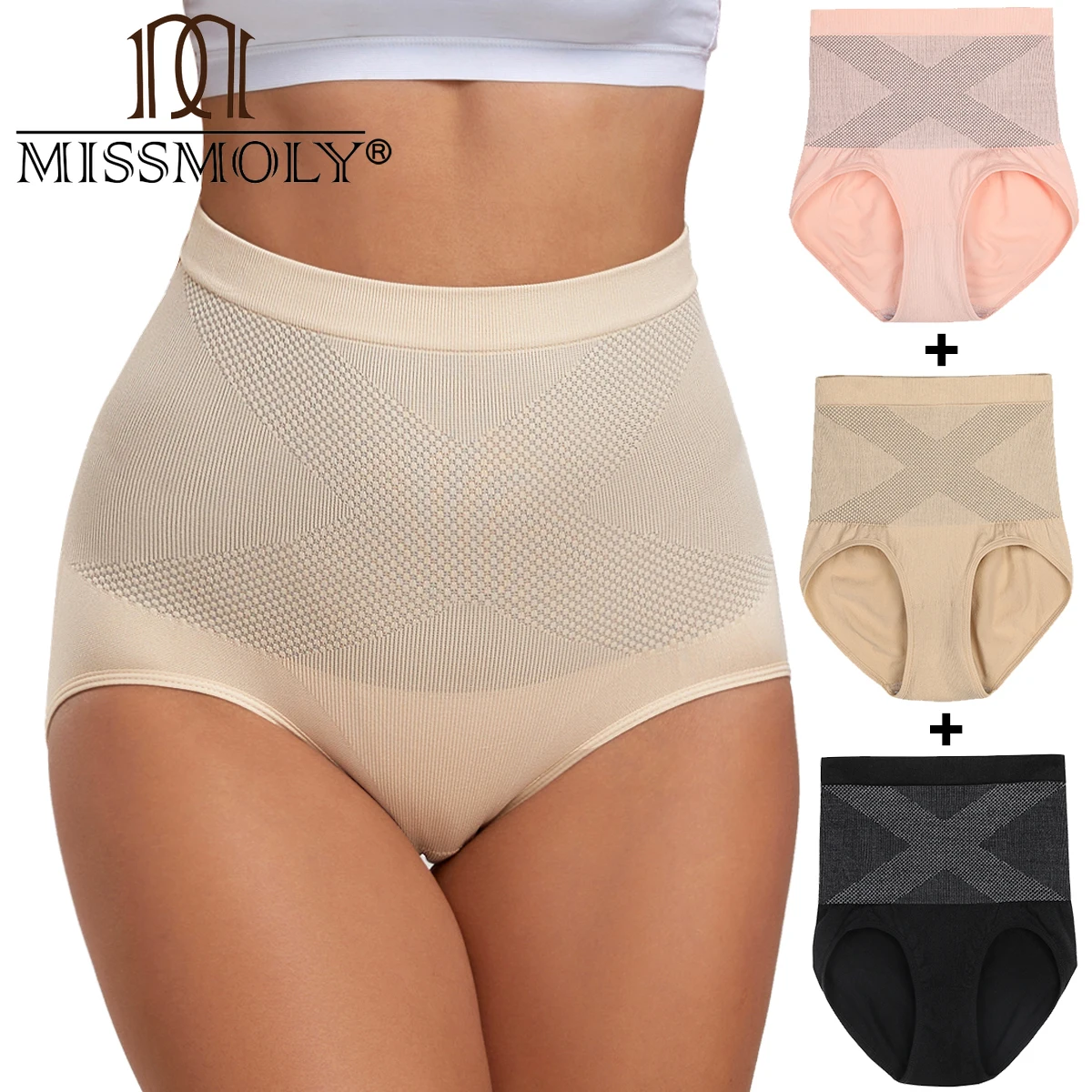 

Miss Moly 3 Pack High Waisted Shaper Tummy Control Shapewear Panties Butt Lifter Underwear Waist Trainer Seamless Body Shaper