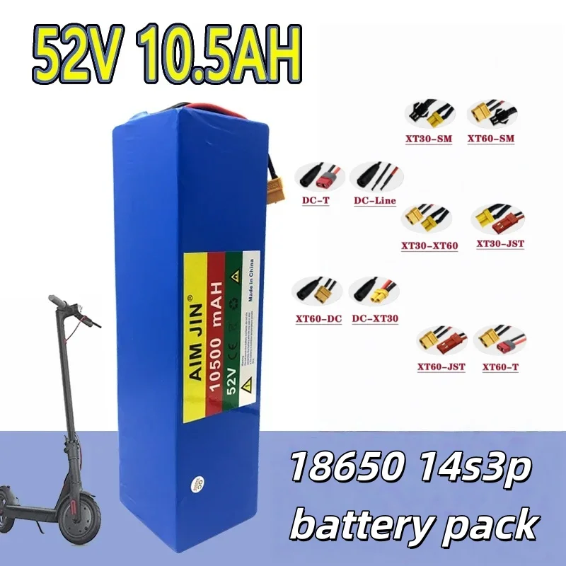52V 10.5Ah 14S3P Rechargeable Lithium Battery Pack Cells with Built-in BMS & Overcharge Protection, Durable for 1000W Scooters