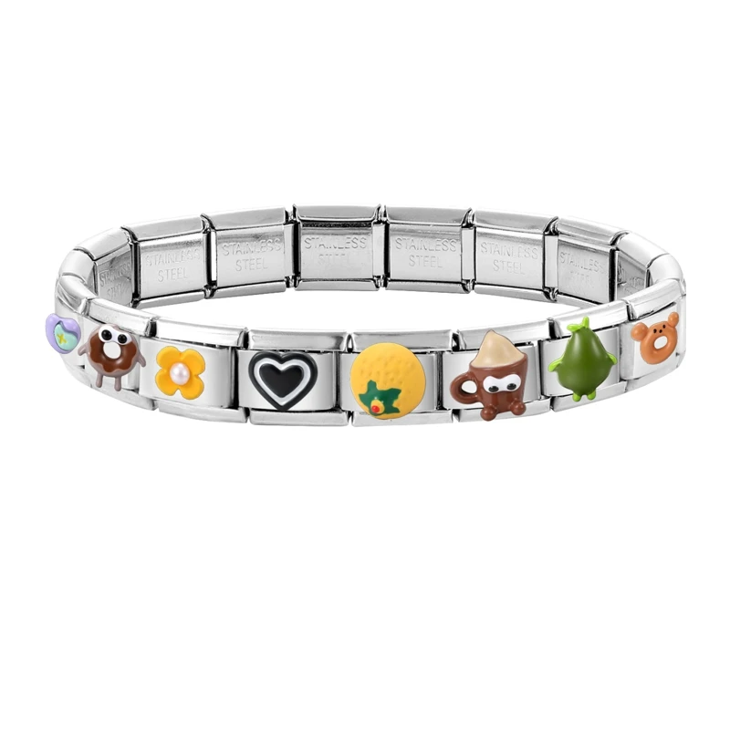 3D Cute Bear Bow Knot Heart Cherry Orange Coffee Italian Charm Links Fit 9MM Stainless Steel Bracelet Women Men DIY Making Gift