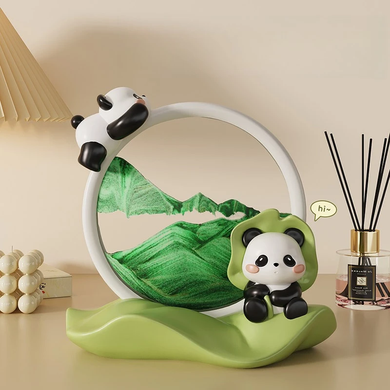 

Cz home decor panda quicksand painting tabletop ornament - cute & creative resin decoration for living room or office desk