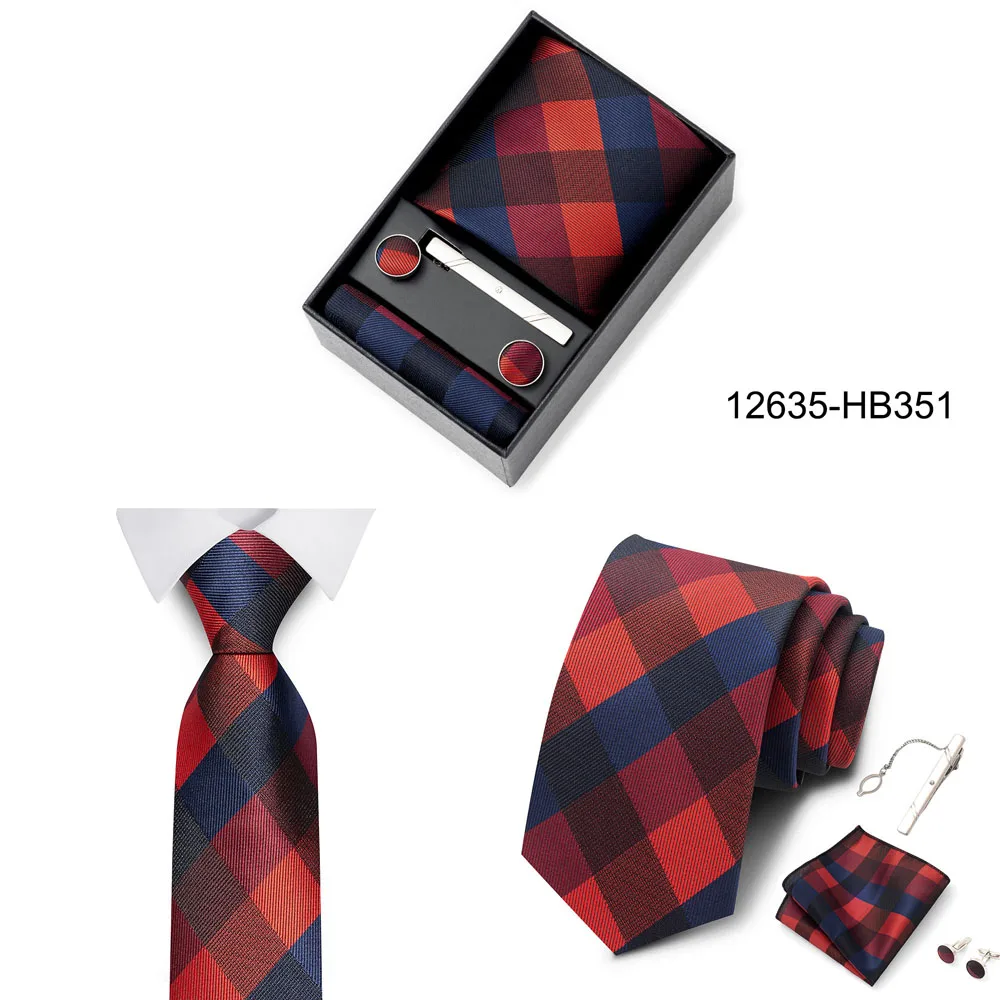 Heißer Verkauf Urlaub Geschenk Box Für Männer 8 cm Krawatte Taschentuch Manschettenknopf Clip Set Blau Druck Hochzeit Geschenk Fit Business – Detail 15