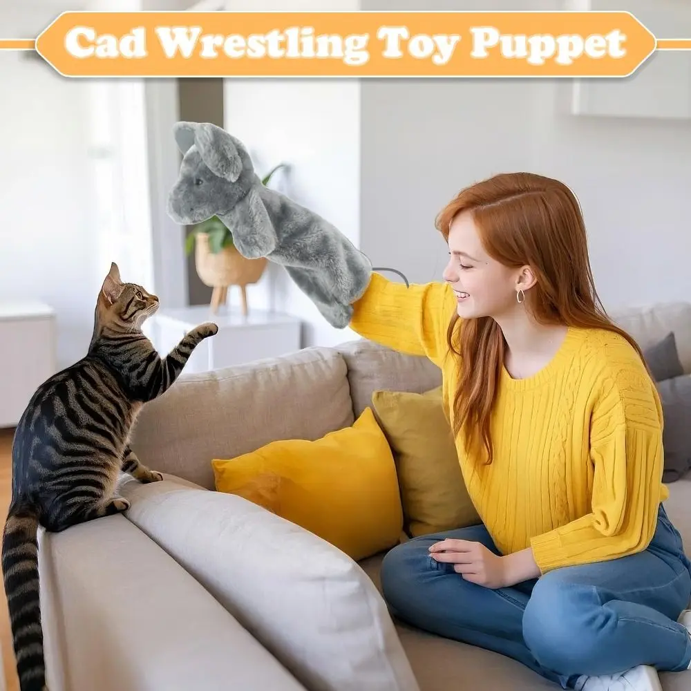 Kat Worstelspeelgoed Marionet Pluche 38cm Interactieve Handschoen Kattenspeelgoed Leuk Speelveilig Zacht Kat Worstelen Handschoen Handpoppen Binnen