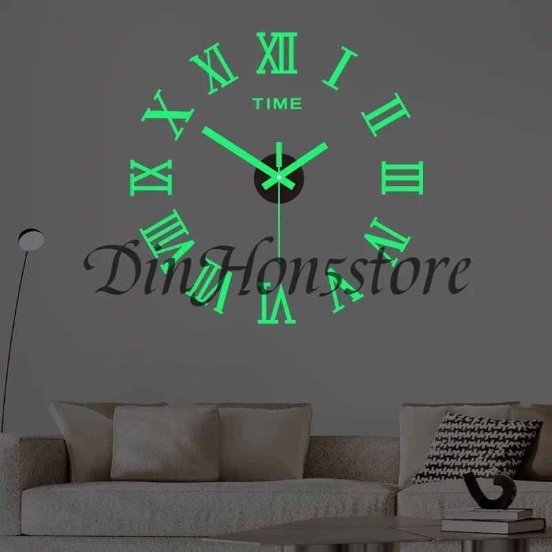 Luminous non-punching Roman clock living room simple modern fashion creative personality DIY silent wall clock