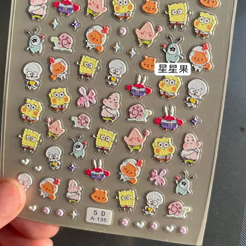 

Cartoon cute SpongeBob SquarePants Patrick Star embossed nail stickers paste mobile phone case water cup notebook wholesale