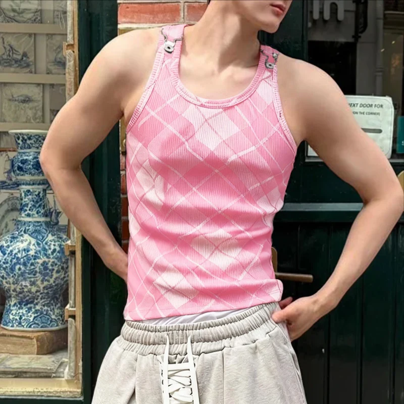 

INCERUN Men Plaid Tank Tops O-neck Sleeveless Summer Knitted Male Vests Streetwear 2026 Skinny Fashion Casual Men Clothing Tops