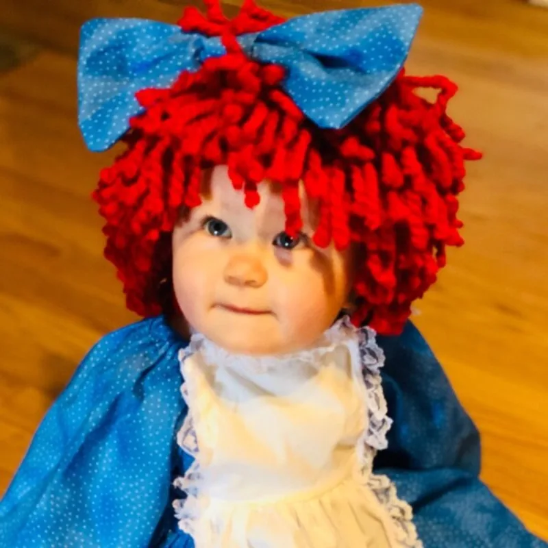 

Милая и забавная вязаная шапка для детей - красный парик клоуна с ушками кролика, ручной работы, для Пасхи и Хэллоуина, для мальчиков и девочек