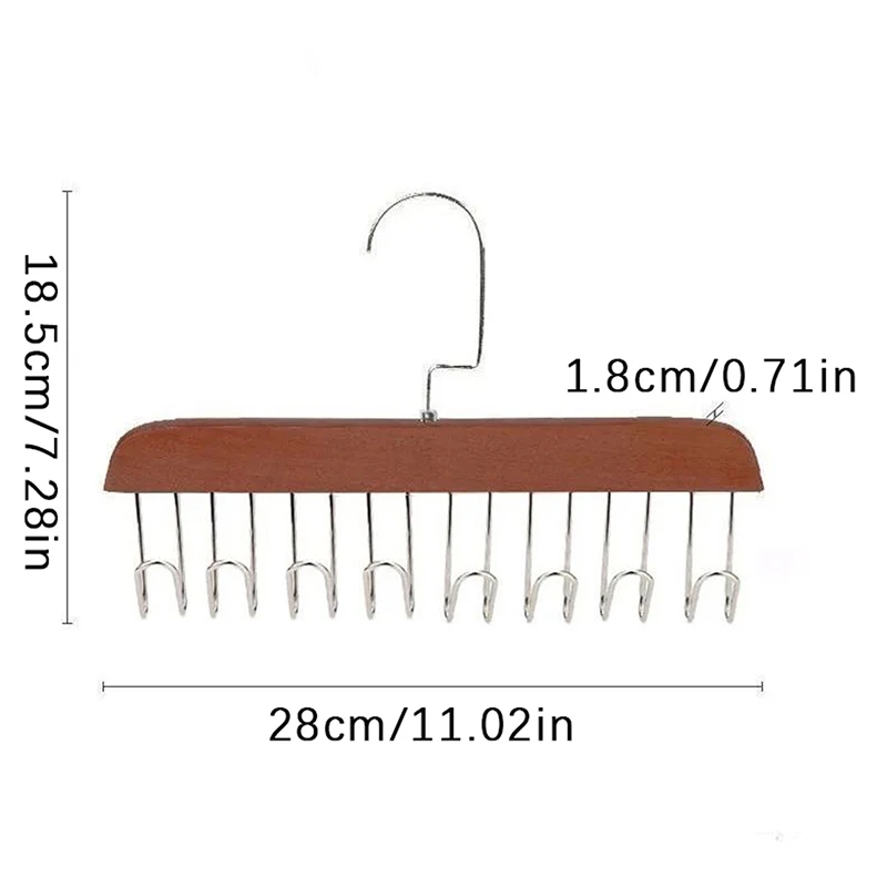 1pcHanger أحزمة الخشب بروتيل شماعات ملابس 8 السنانير التعادل القبعات المنظم رف عدم الانزلاق خزانة صندوق تخزين ملابس حامل