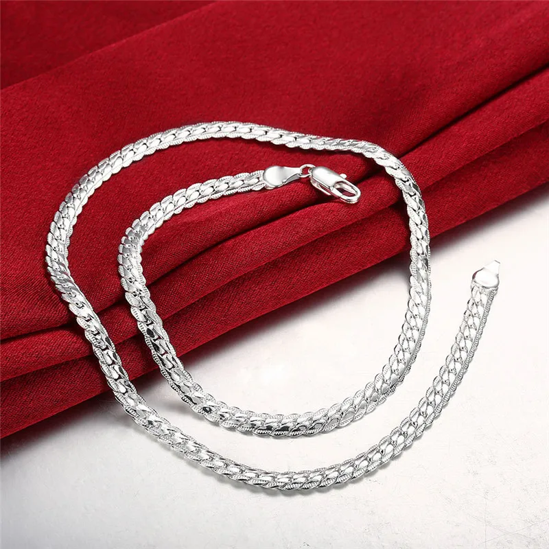 Silver 18K Gold Color 5MM Chain Bracelets Neckalce for Women Men Fashion Party Wedding Jewelry Sets Gifts