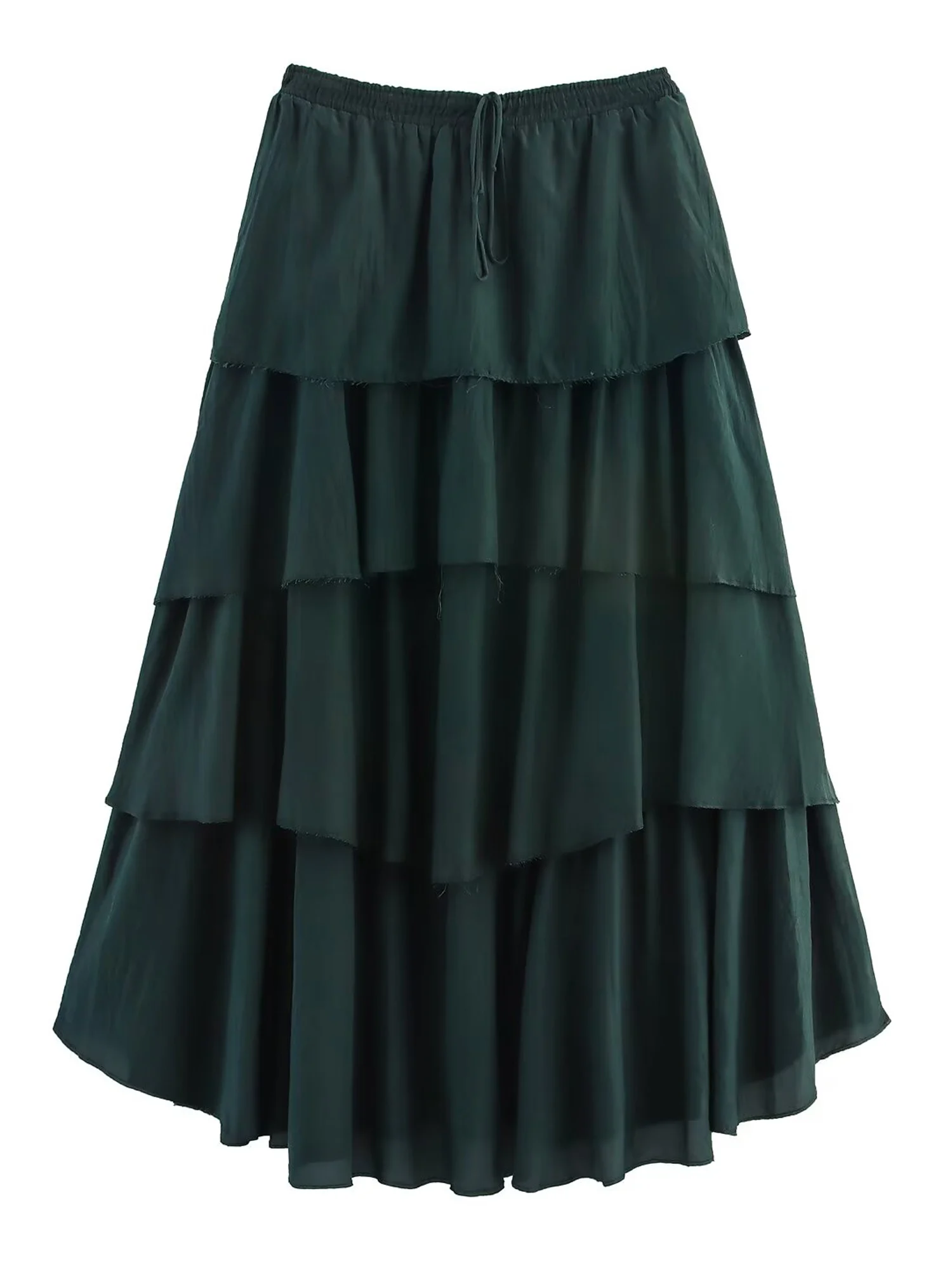 Gonne a strati larghe di alta qualità di lusso vintage da donna New Lady Elegante gonna longuette da spiaggia lunga con volant verdi a trapezio Chic