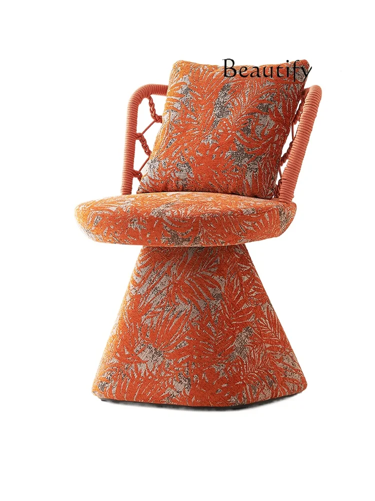 Embroidered Color Matching Fabric 360-Degree Rotating Advanced Cosmetic Chair Balcony Leisure Cushion Light Luxury Dining Chair