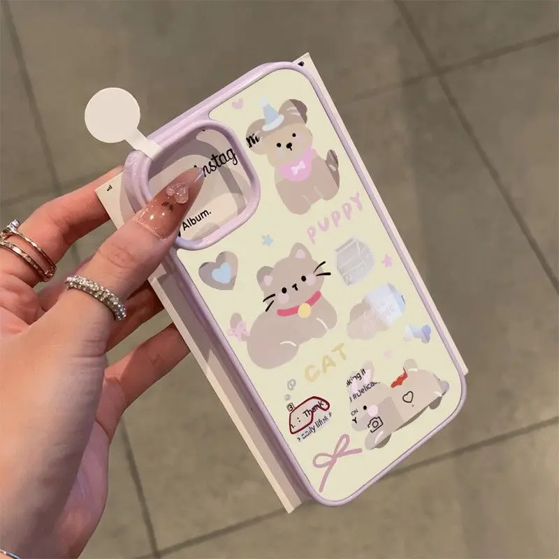 

Новый чехол для телефона с цветным каймой и принтом милых мультяшных кошек, щенков и кроликов для iPhone 16, 15, 14, 13, 12, 11 Pro Max Plus, защитный чехол.