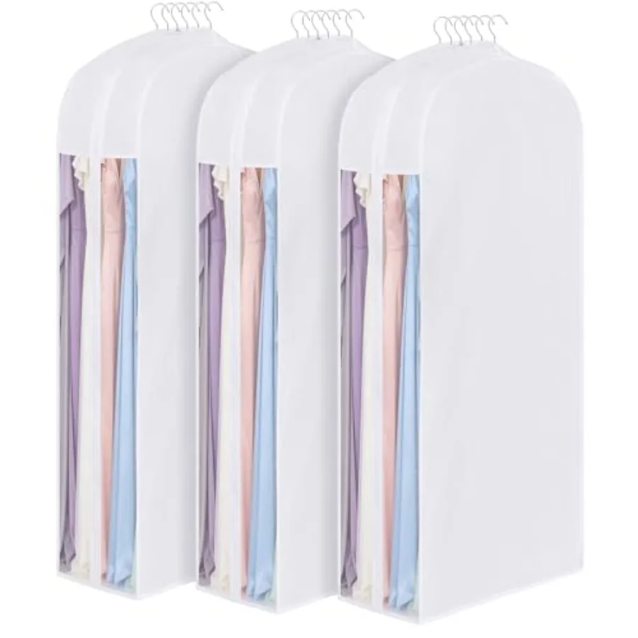 

60 Premium Cotton Garment Bag for Hanging Clothes Storage Breathable Dress Bags with Extra Large 10 Gusseted Clear Window Dust