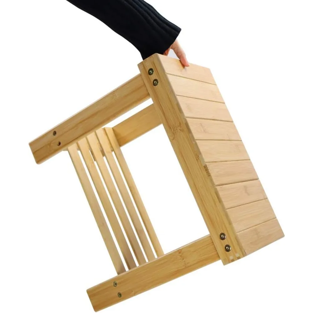 Bamboo Step Stool with Storage and Shelf for Bathroom Living Room Bedroom Natural Color