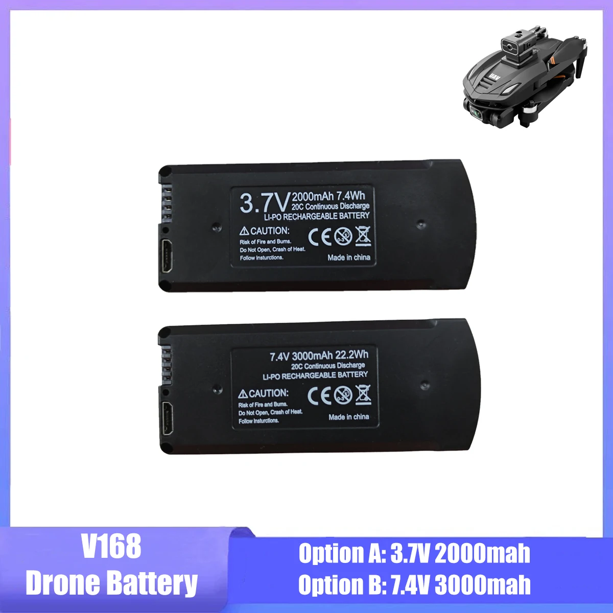 V168 Drone Battery 7.4V 3000mAh 3.7V 2000mAh V168 Pro Max GPS Drone Rechargeable Li-po Battery Packs RC Quadcopter Accessories