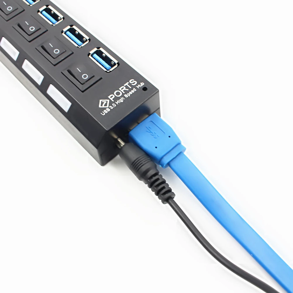 7-Port USB 3.0 Data Hub High- Splitter Control and LED Indicators Compatible with Multiple