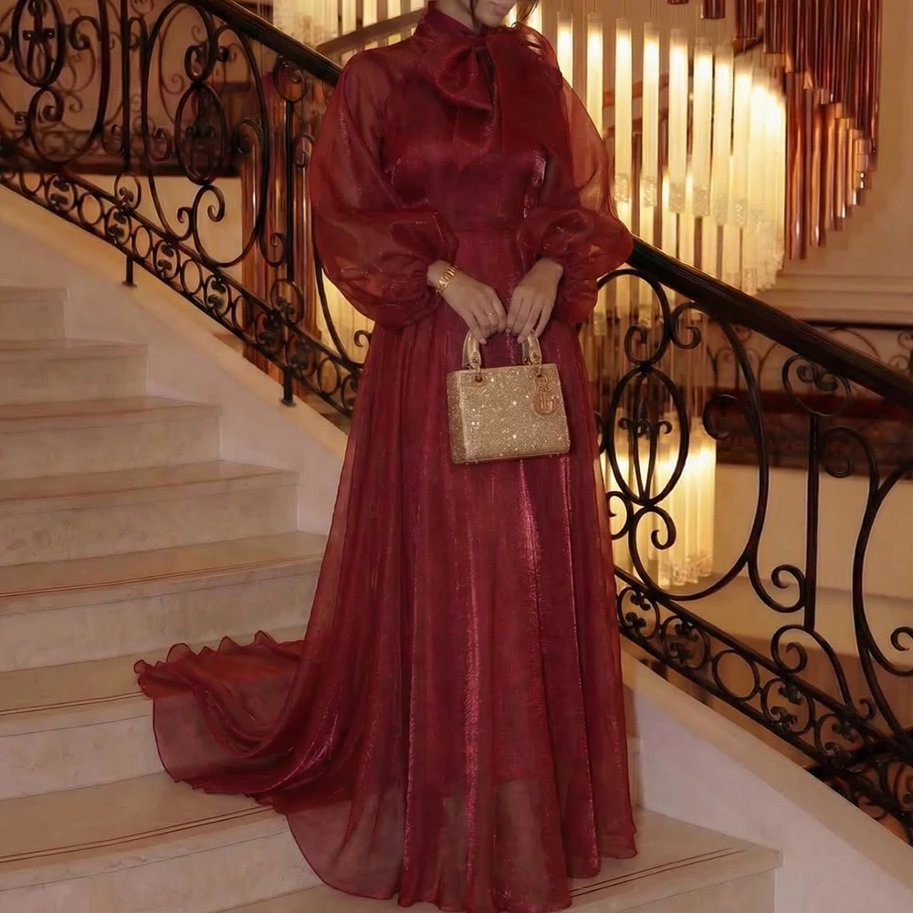 

Women's Mermaid Evening Dresses Floor-length High-neck Full Sleeve Prom Gown Simple Fashion Draped Exquisite Customized Gowns