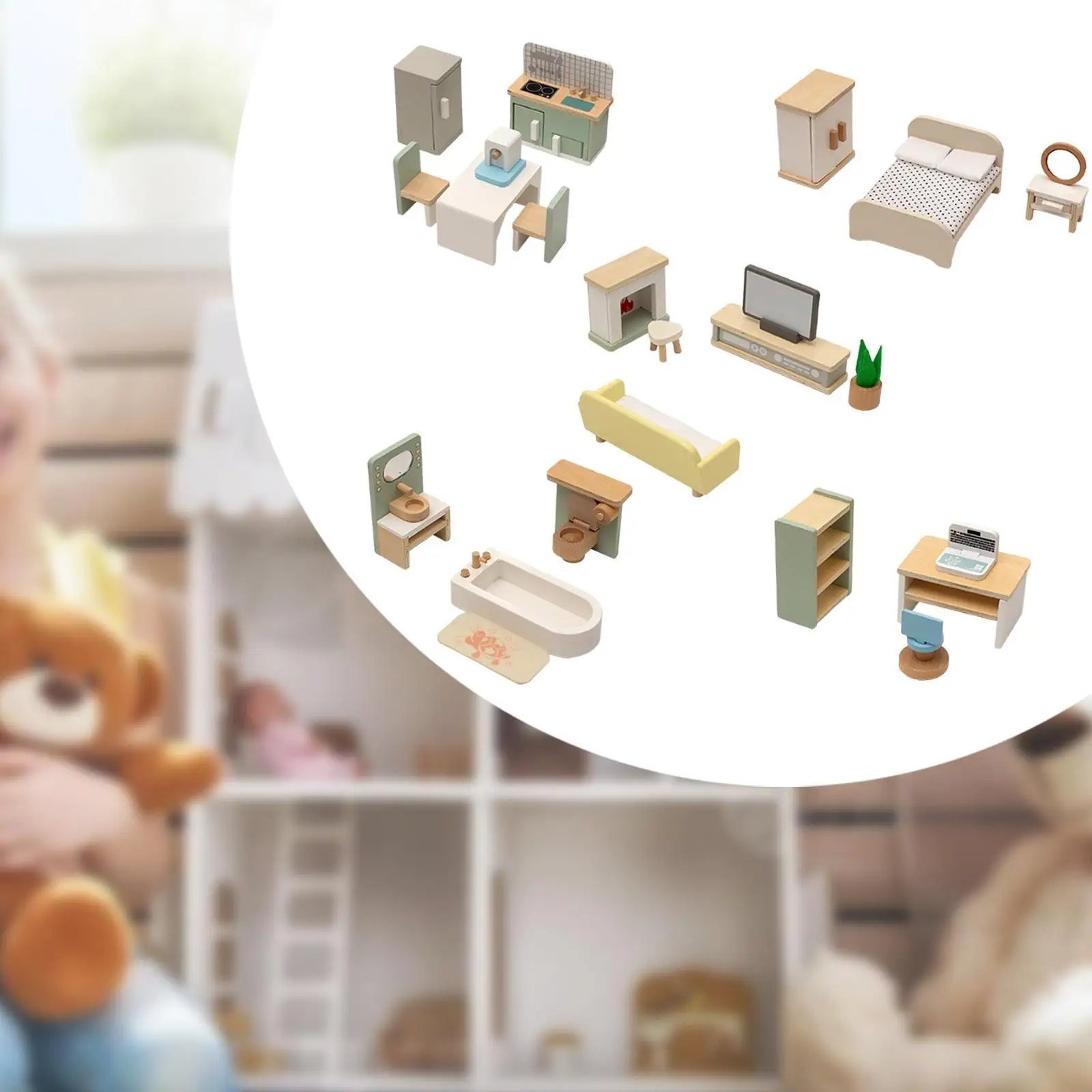 Ensemble de meubles de maison de poupée en bois, jouet de jeu imaginatif, meubles de Simulation