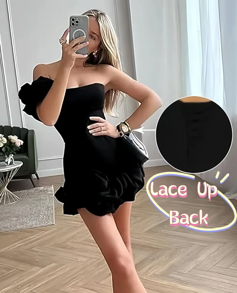 One Shoulder Homecoming Dresses for Teens Sexy Wrap Ruffles Short Formal Cocktail Party Dress Mini Length Women Birthday Dress