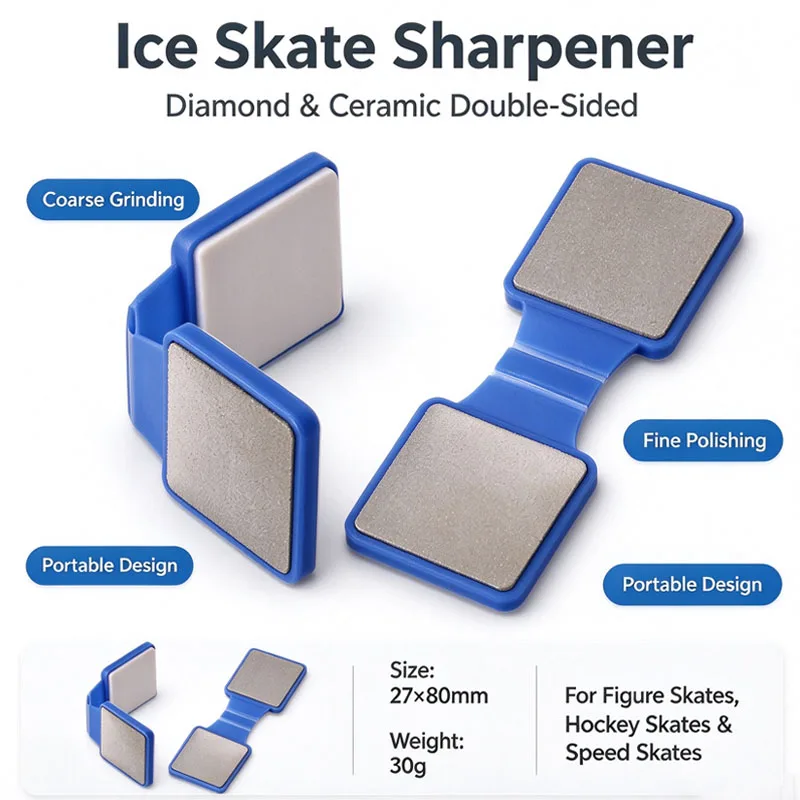 Skating Blade Sharpener Double Sided Diamond/Ceramic Whetstone Ice Skate Edge Finishing Tool for Hockey Figure Speed Ice Skates