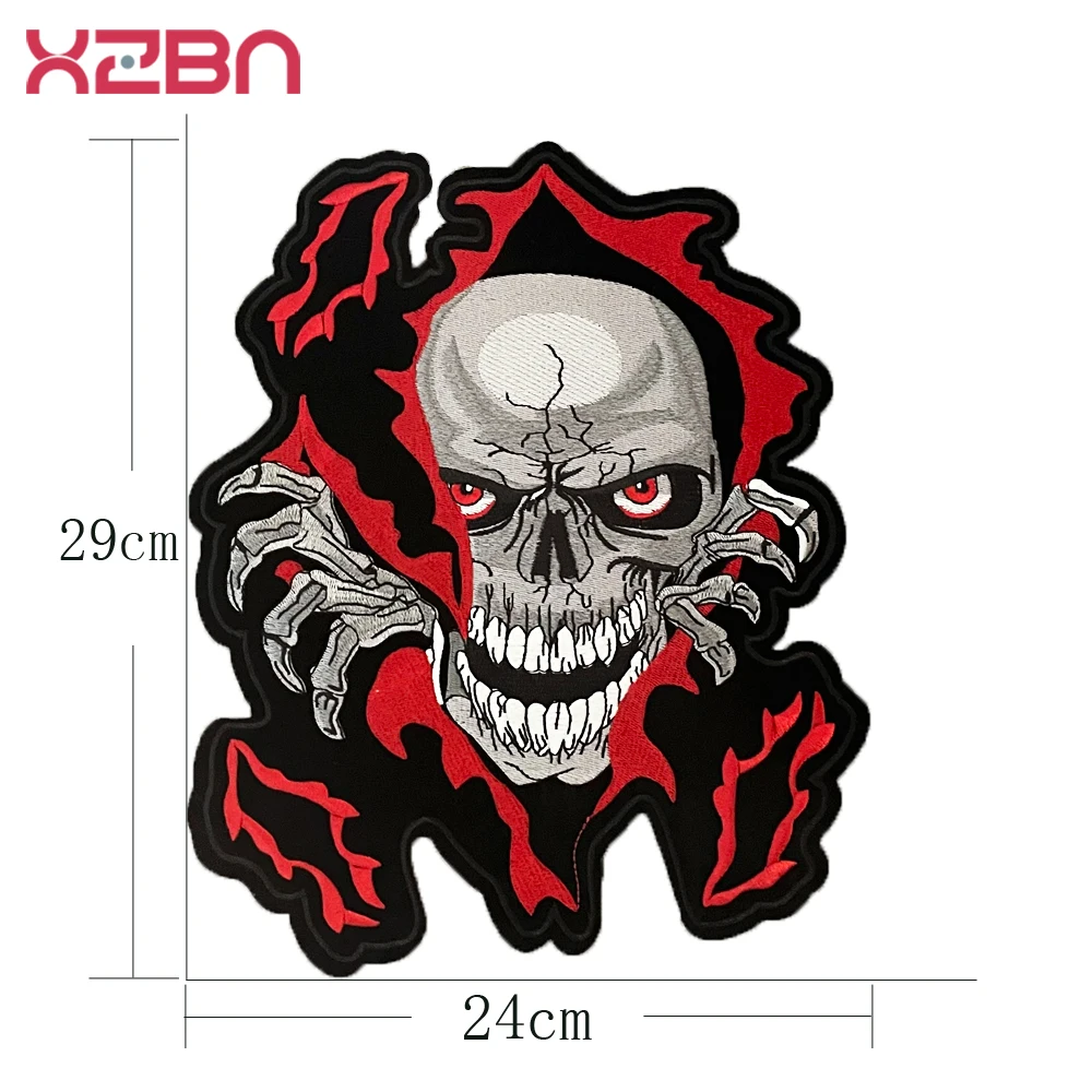 Skeleton Punk Large Embroidery  Patch Back Glue Motorcycle Knight Clothes Decoration Exquisite Cloth Paste DIY  24*29cm