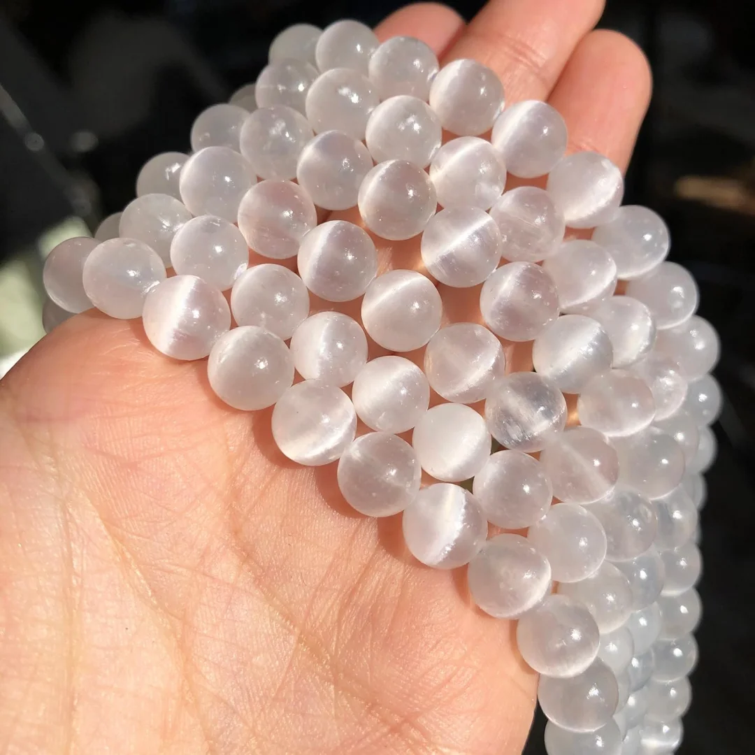 6/8/10mm White Selenite Round bead string, Natural Round Semi Precious Stone Smooth White Selenite bead, for making DIY jewelry