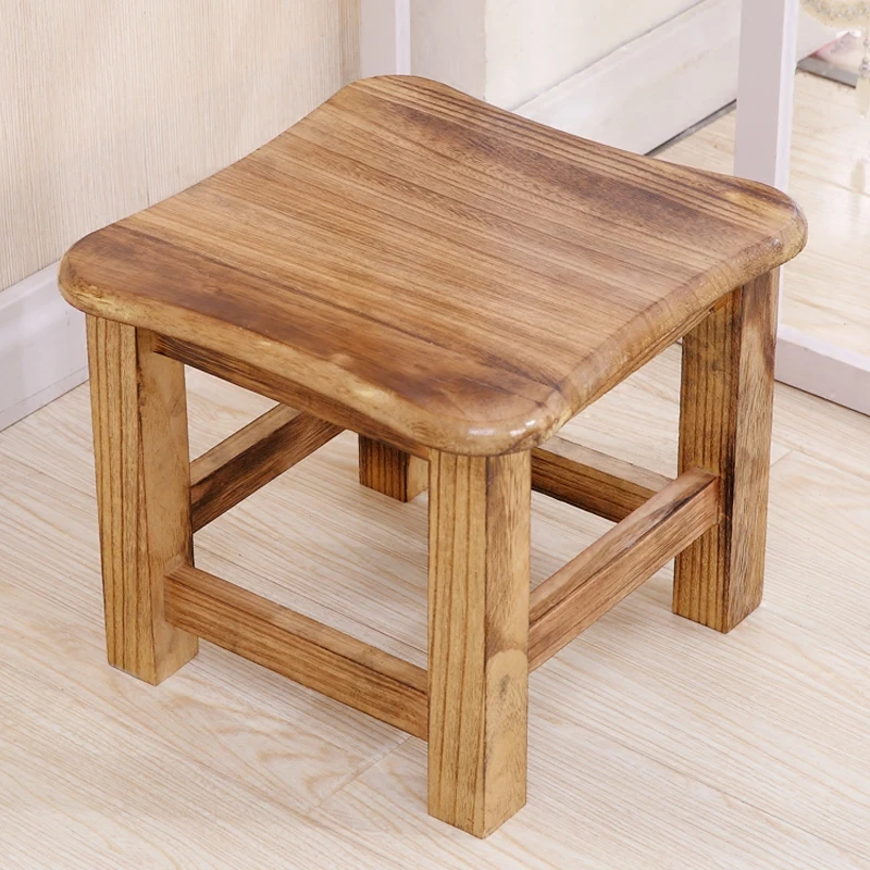 Modern Solid Wood Household Stool Fashion Creative Bench Square Stool Low Shoe Stool Living Room Simple Log Coffee Table Stool