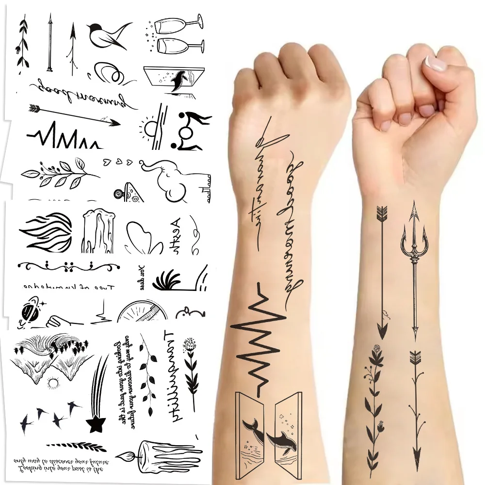 

Black White Line Art Temporary Tattoo Stickers Waterproof Non Toxic Disposable for Party Festival Kids Holiday Gift