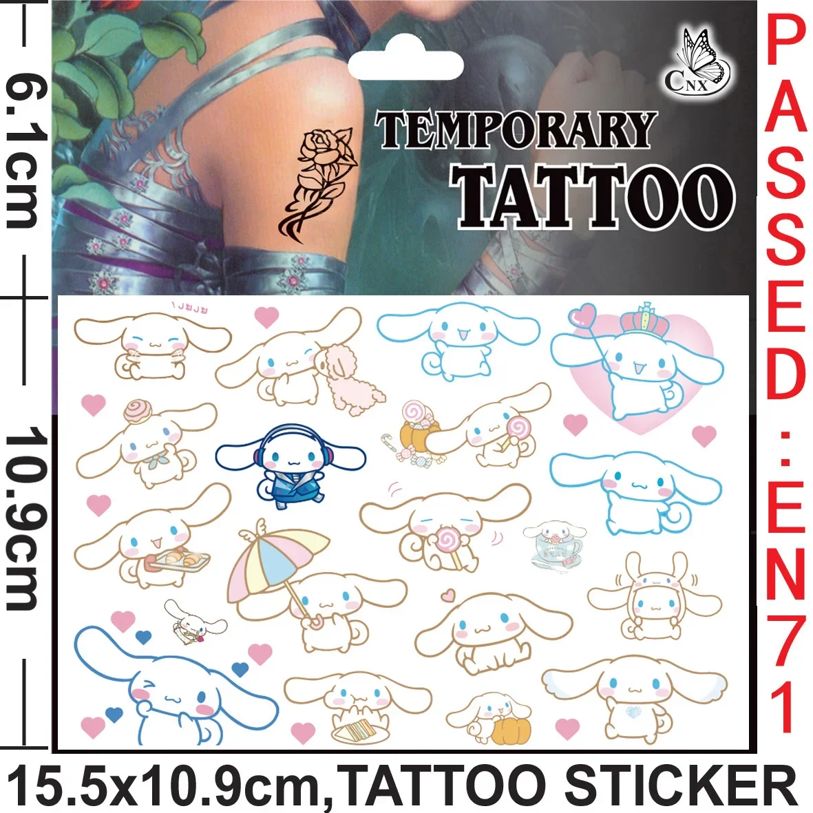 Sanrio Cinnamoroll Tattoo Stickers Cute Cartoon Anime Stick for Kids Birthday Accessory Party Supplies Fashion Decoration