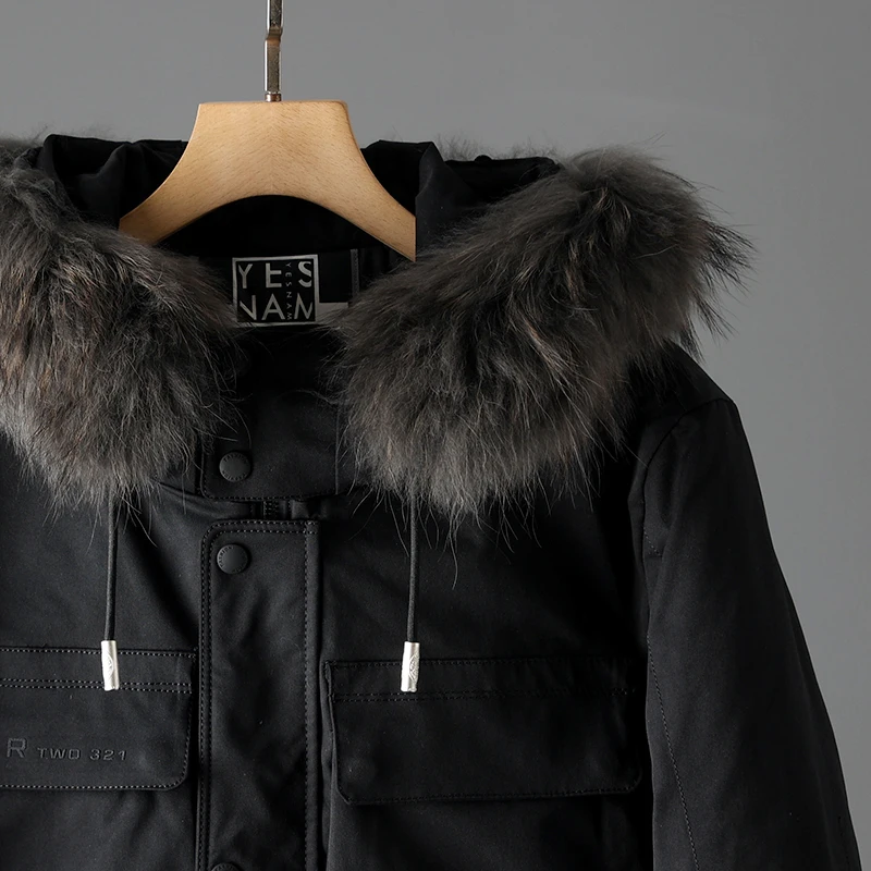 

High Quali Men's down Jaet Hooded Middle-Length Fur Collar 90% White Du down Quilted Coat Faionable Urban Sle