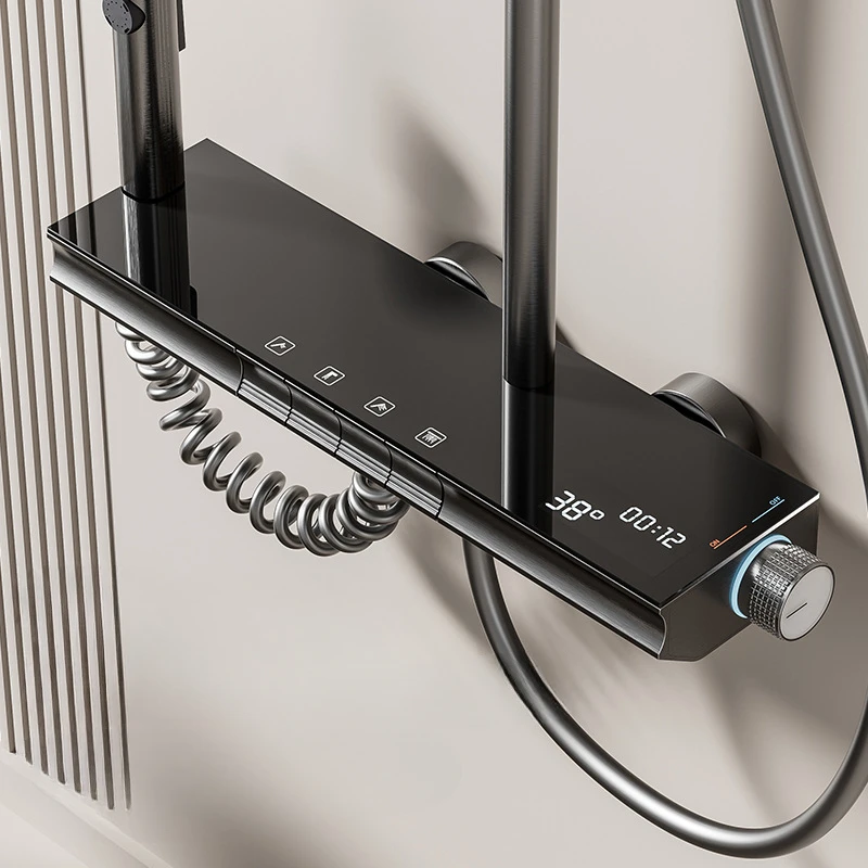 Wall Mount Rainfall Thermostatic Shower System Set Smart Intelligent Digital Display Bathroom Shower Faucet Set Bidet Shower Set