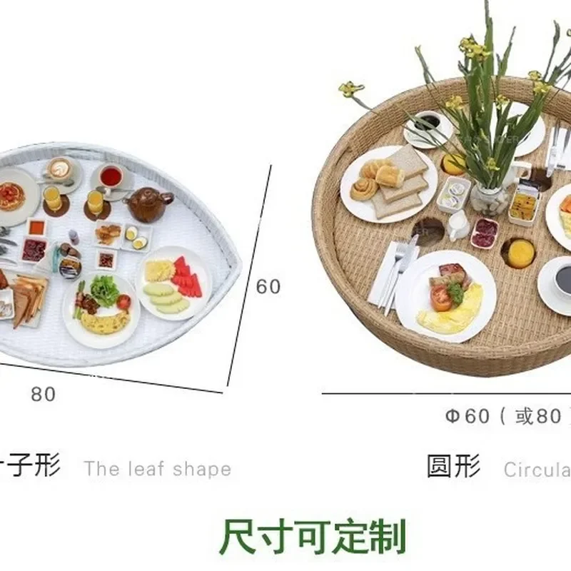 Floating Breakfast Tray Rattan Style Pool Float for Women Waterproof Wicker Design Large Size Fits Standard Inflatable Raft