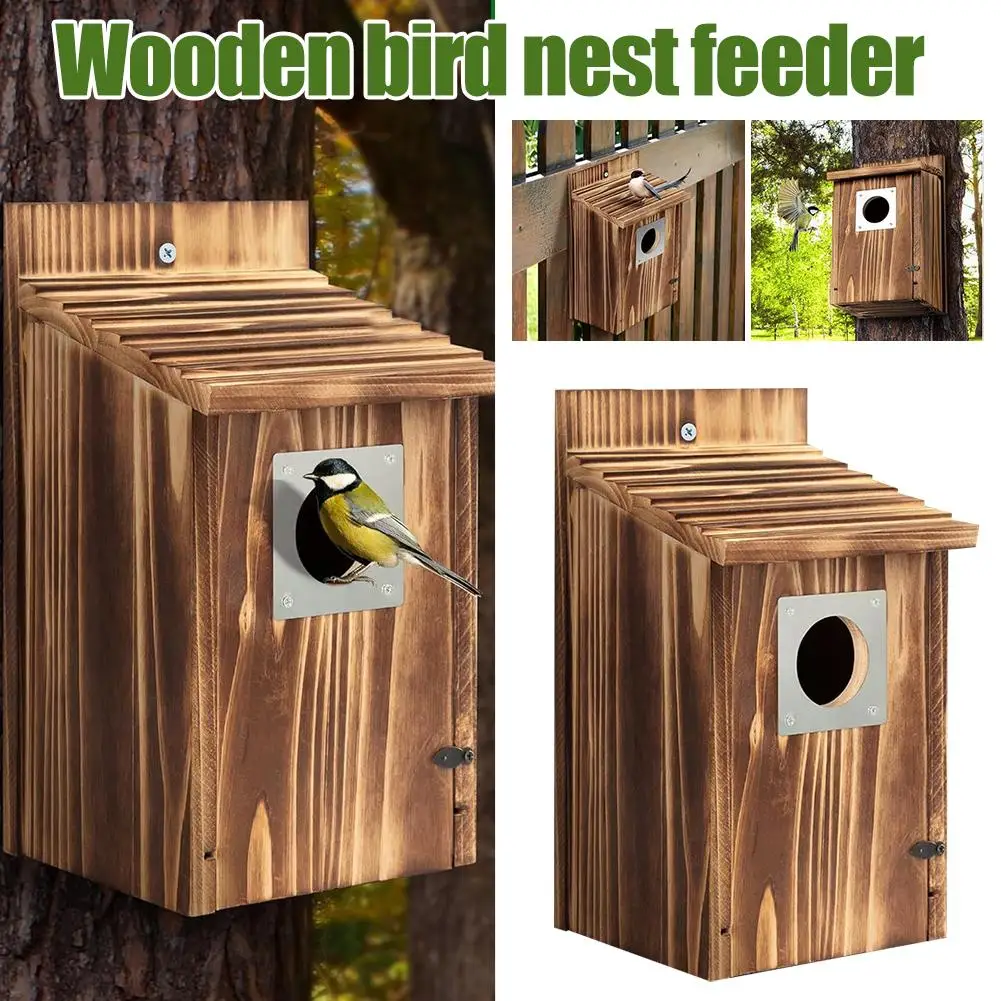

A Wooden Bird House Easy To Clean And Fill: The Front Door Of The Wooden Bird House Can Be Opened For Easy Cleaning Of Resi T6U8