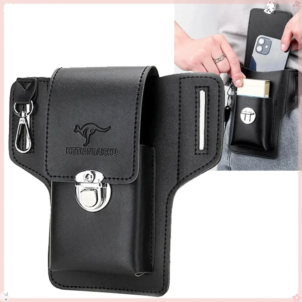 Men Leather Vintage Waist Bag Belt Clip Phone Holster Hiking Mobile Phone Case Cover Belt Pouch Purse