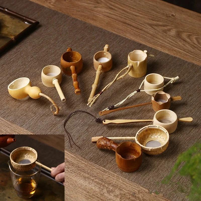 

Bamboo Tea Strainer Traditional Kung Fu Tea Ceremony Utensils Japanese Rattan Wooden Tea Leaves Funnel Home Kitchen Sieving Tool