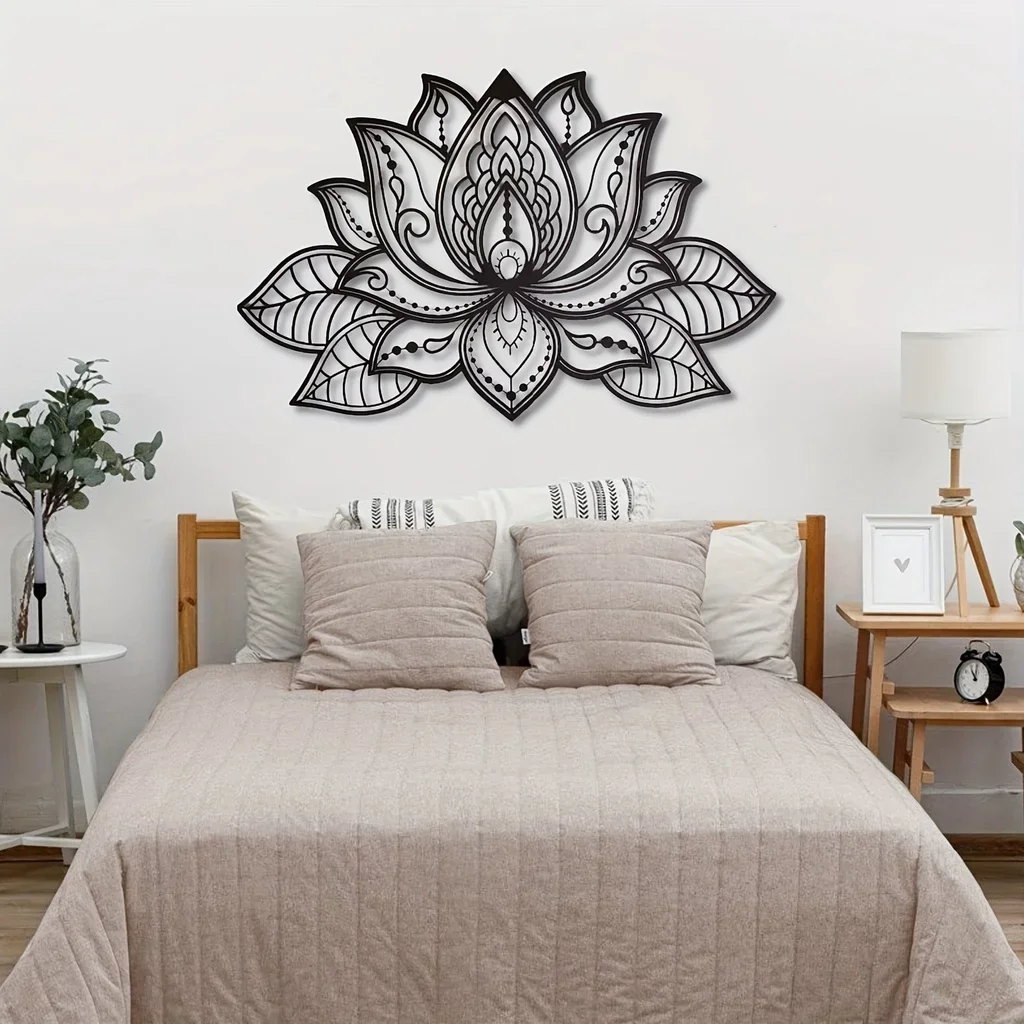 Sztuka Mandala na ścianę HelloYoung, Mandala kwiatowa lotosu metalowa sztuka ścienna, metalowa ściana sztuka duchowa Deco, dekoracja ścienna