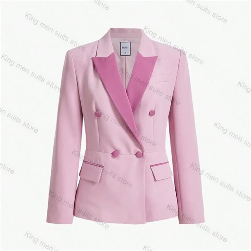 Pink Women Suit set 2 Piece Cotton Blazer Pants Custom Made Formal Office Lady Wedding Tuxedos Jacket Prom Trousers