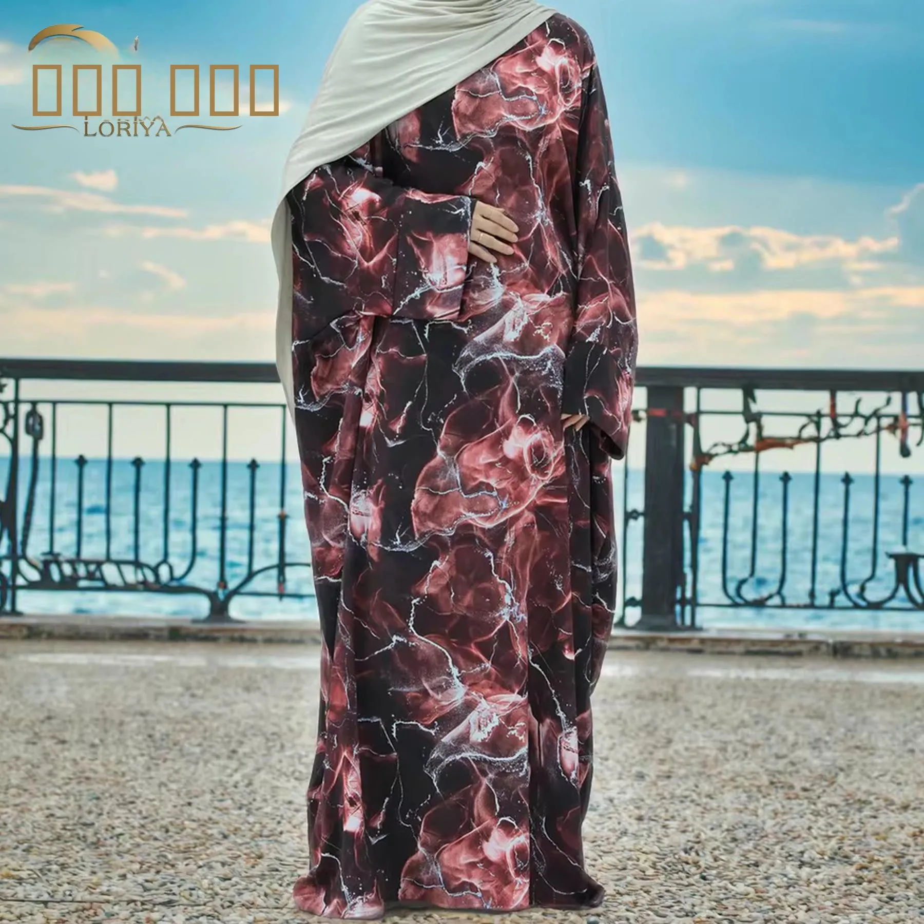 

Lo Pure Beau Floral Print Long Dr Ankle-Length Waist-Cinched Autumn Long Sve Faionable Ele Women's Dr