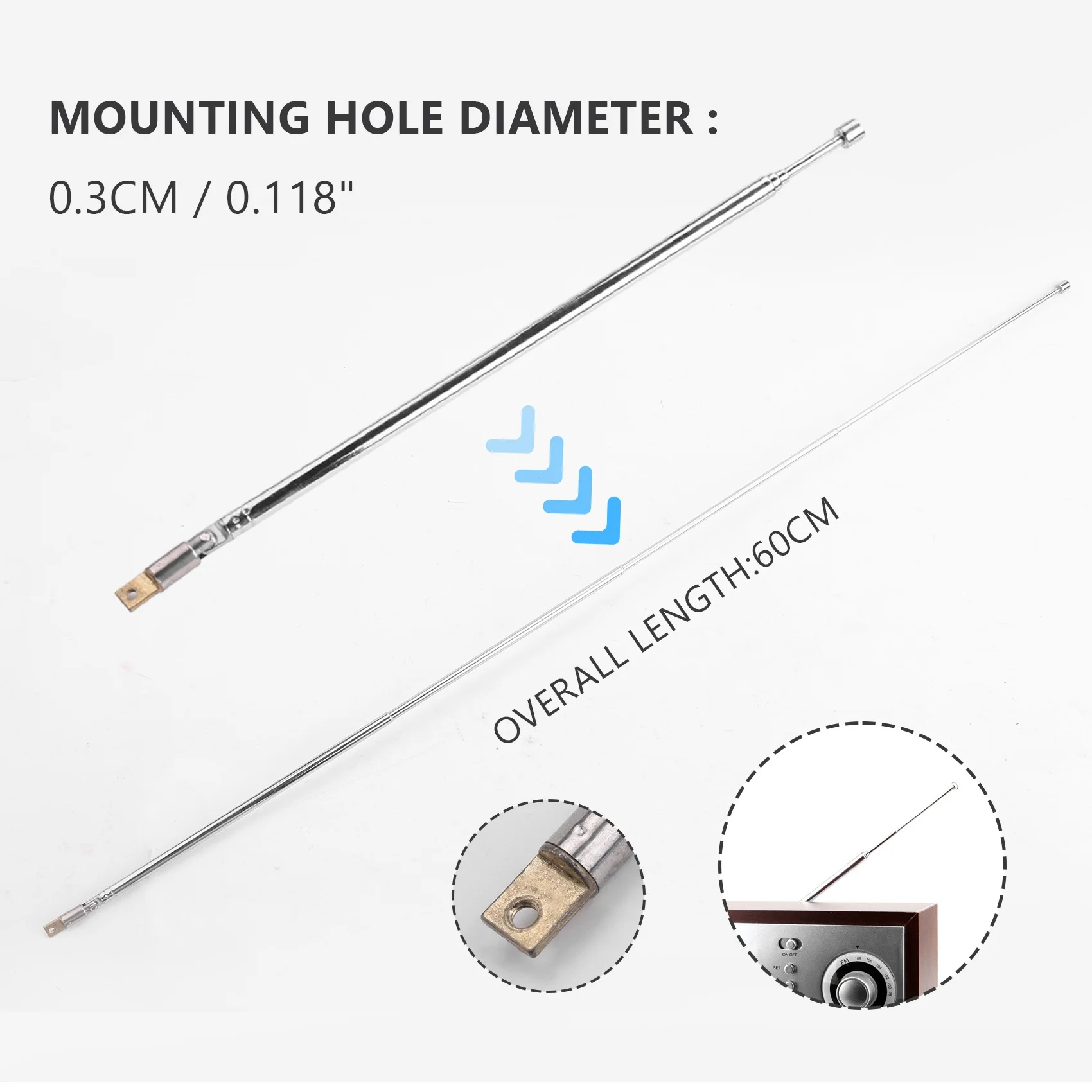 Replacement 60cm 4 sections Telescopic Antenna Aerial for Radio TV