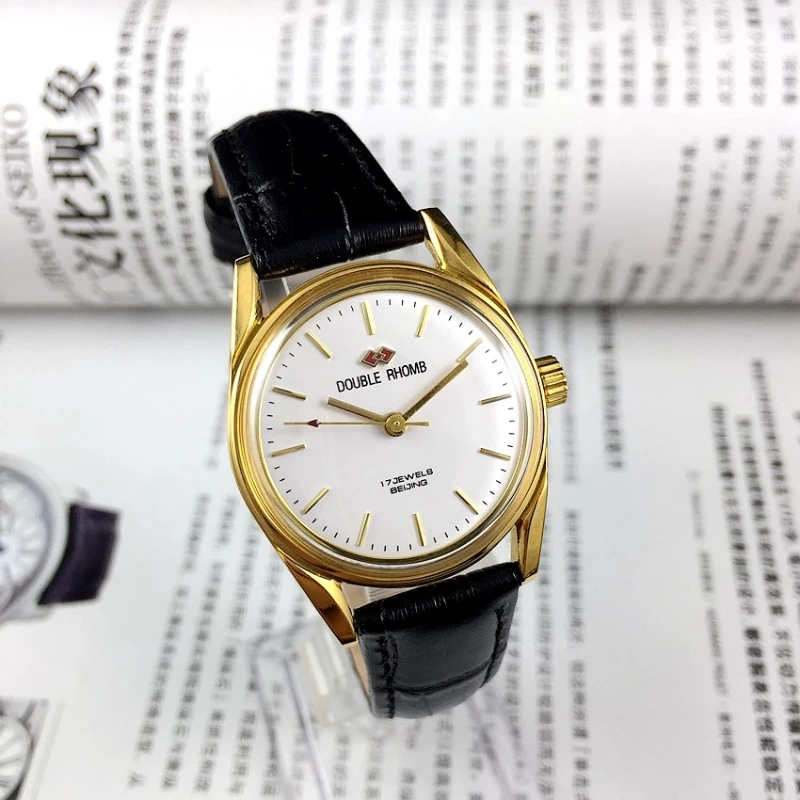 

Beijing Watch Factory, medium-sized, Shuangling brand gold manual mechanical watch, diameter 30mm