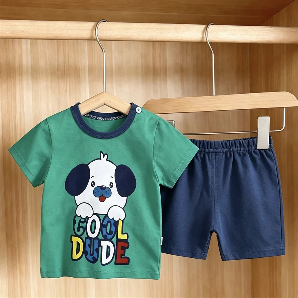 Lovely Tees +Shorts 2Piece Set Summer Clothing Crewneck TShirt Casual Fashion Wear New Cartoon Printed Outfits Baby Tracksuits