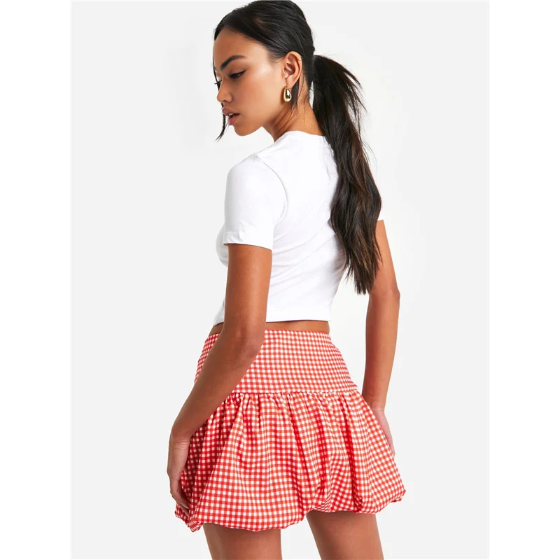 

【SEE】Women's Gingham Bubble Mini Skirts Plaid- Bow- Cute Holiday Short Skorts