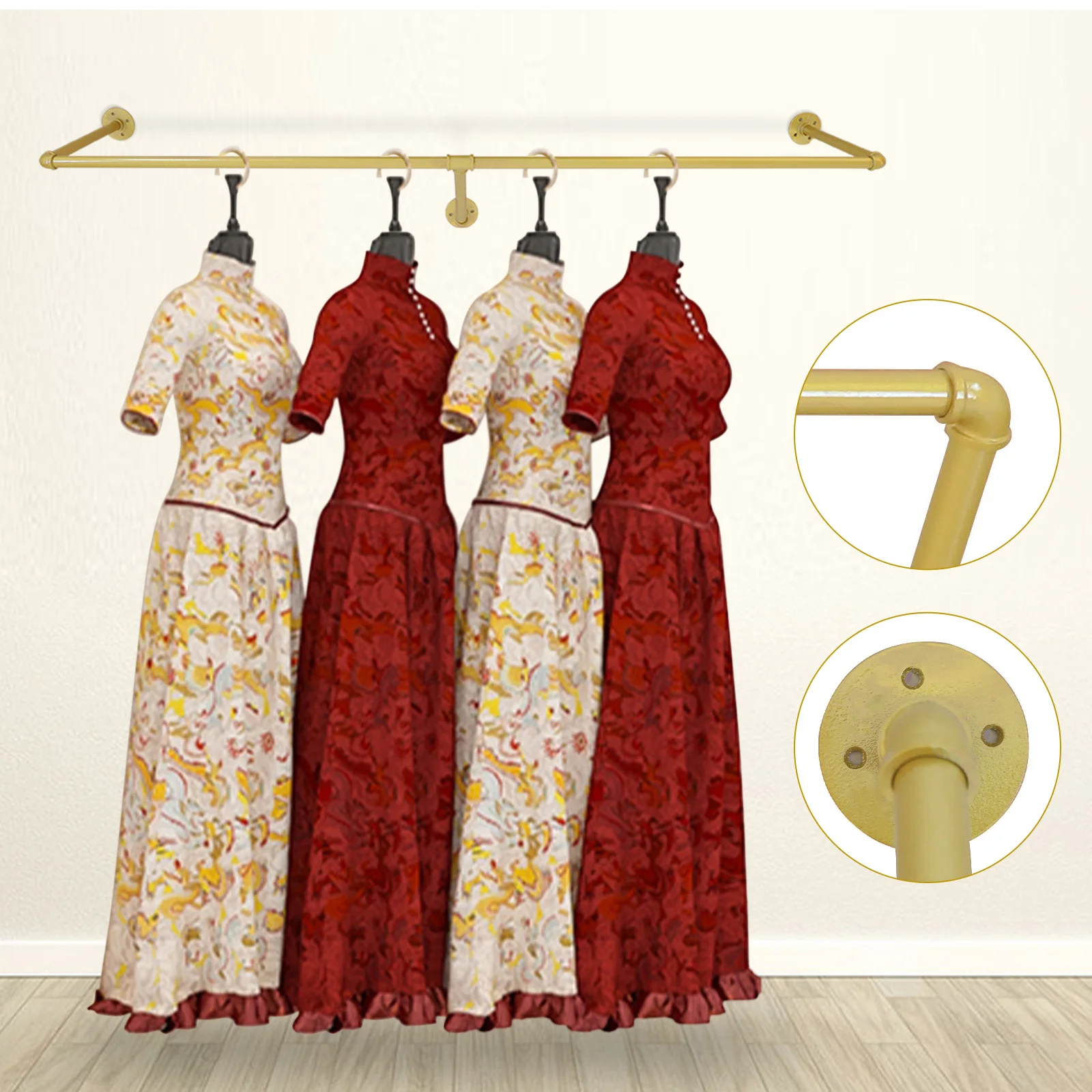 

71x11.8In Gold Clothes Rack, Wall Mounted Garment Rack Max Load 100 Lbs - Modern Simple Hanging Clothes Rack for Bedroom, Closet