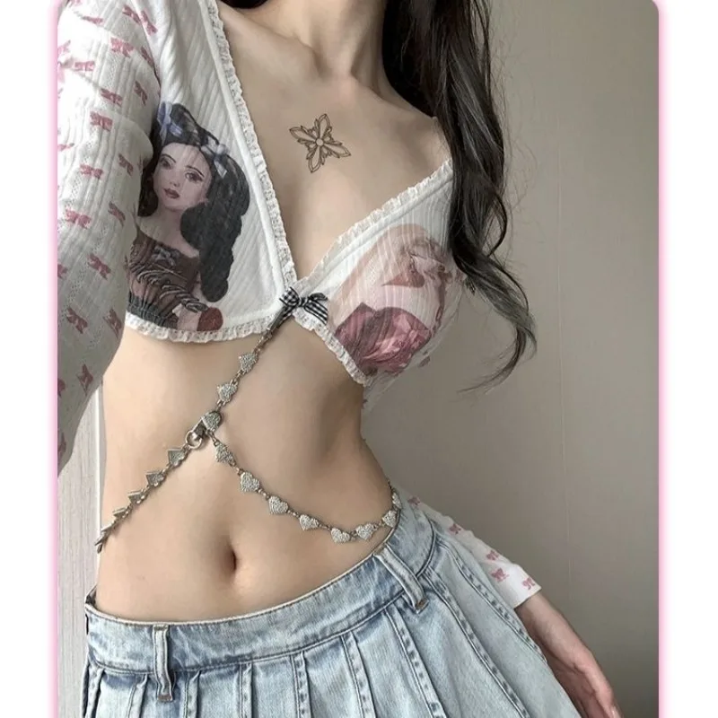 

Sweet Y2K Bow Sexy Cropped Top Women Hot Girl Vacation Lace Corset Crop Top Sun Protection Lightweight Cover-Up T-Shirt Lace-Up