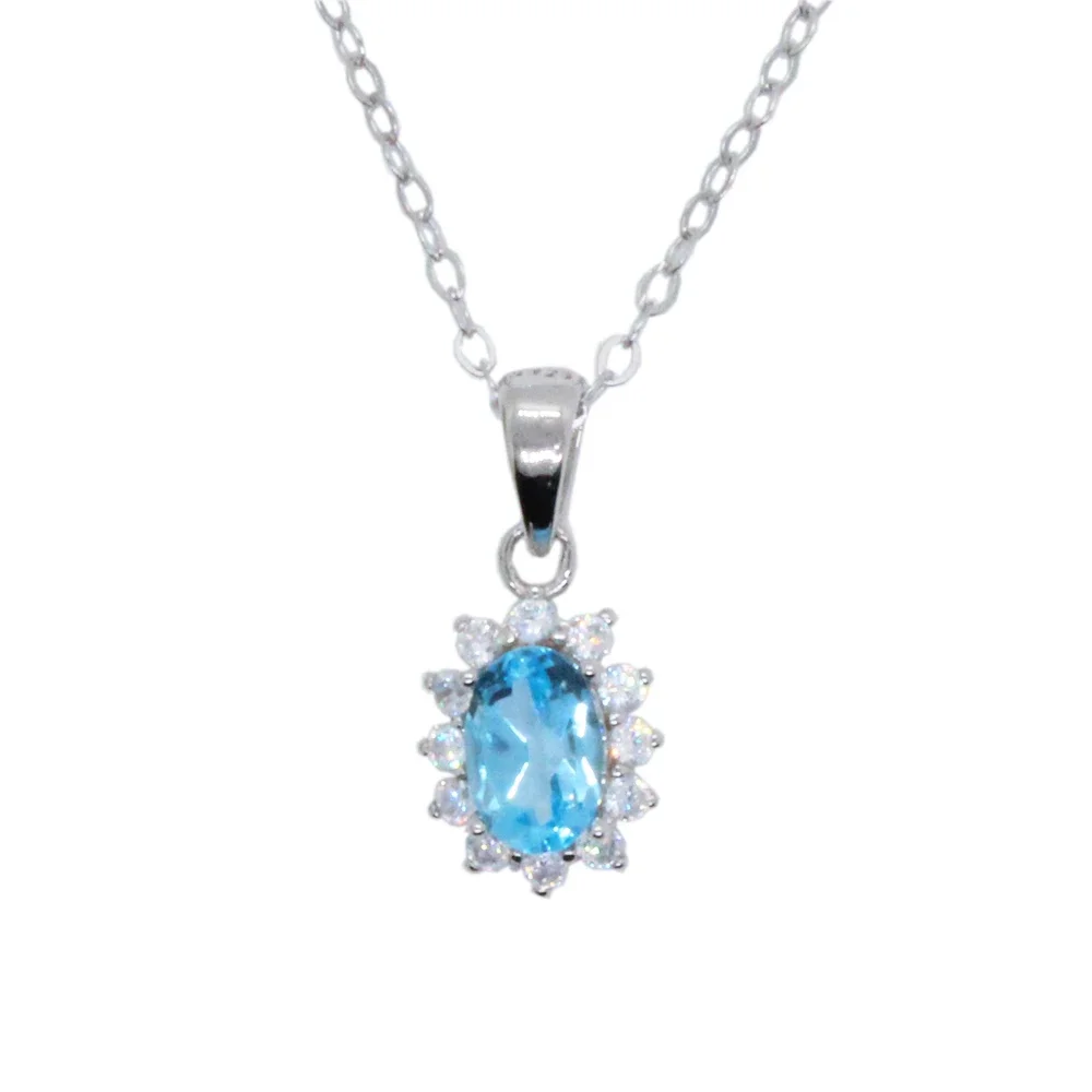 VVS Grade Natural Topaz Pendant 0.4ct 4mm*6mm Light Blue Topaz Necklace Pendant Classic 925 Silver Gemstone Pendant