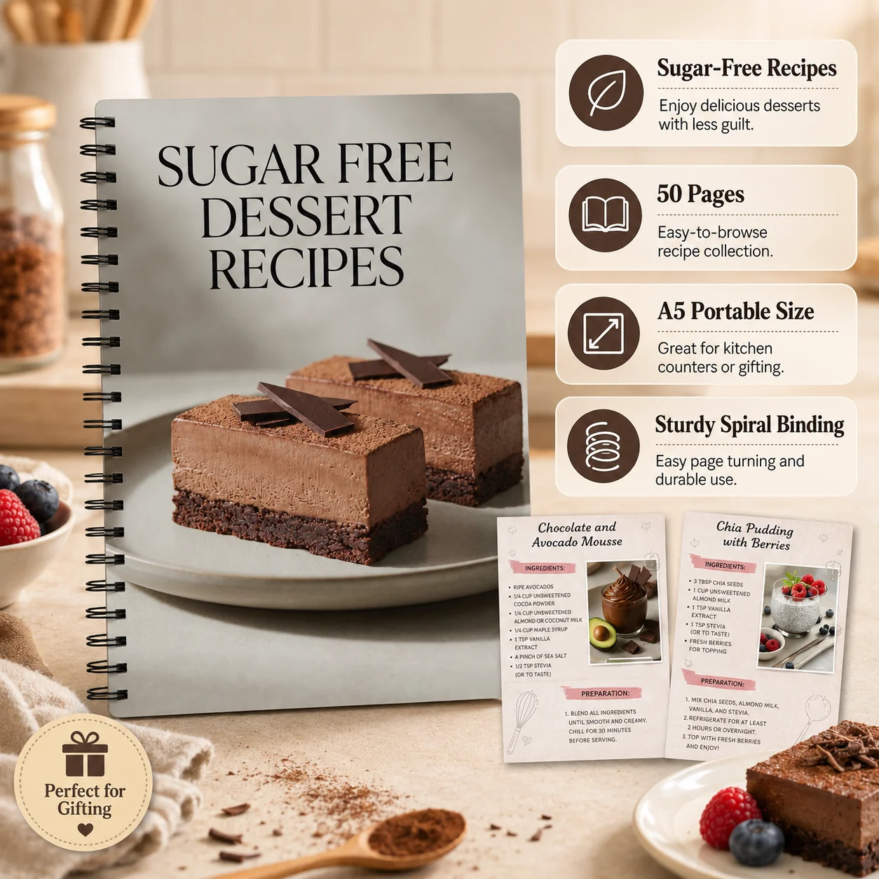 Sugar Free Dessert Recipes Notebook, Guilt-Free Healthy Sweet Treat Cookbook for Low Sugar & Keto Diets, Easy Baking & No-Bake D